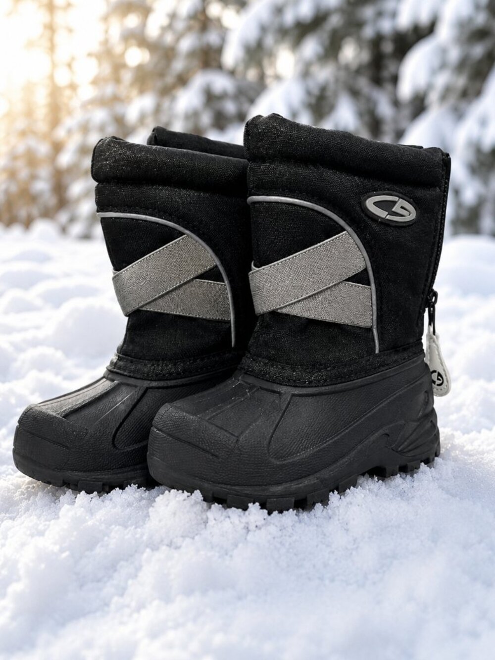 C9 Champion Kids Black Waterproof Snow Boots Reflective Zip Winter Shoes